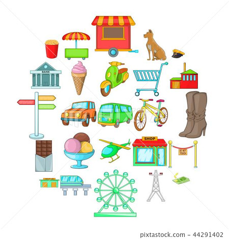 Supermarket icons set, cartoon style 44291402