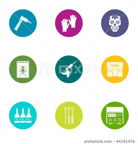 Tattoo body icons set, flat style 44291458