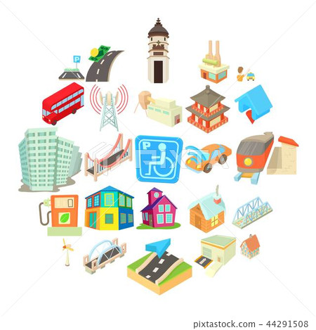 Towny icons set, cartoon style Towny icons set, cartoon style 44291508