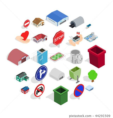 Town buildings icons set, isometric style 44291509