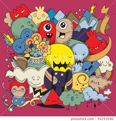 illustration of Doodle cute Monster background  44291646