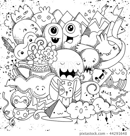 illustration of Doodle cute Monster background  44291648