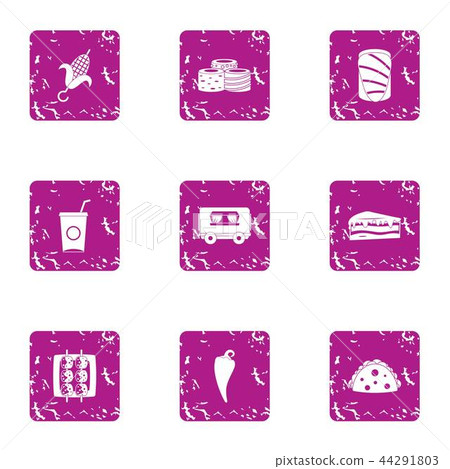 Excellent cuisine icons set, grunge style 44291803