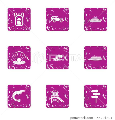 Coastal drive icons set, grunge style 44291804