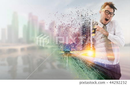 Double exposure surreal businessman running fast. 44292232