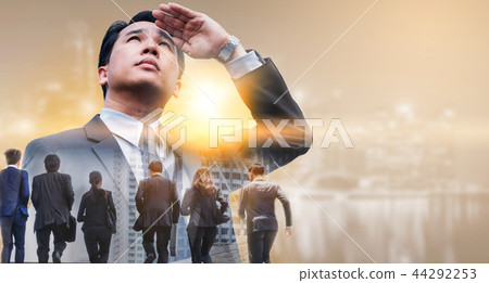 Double exposure - Business Leader and Team. 44292253