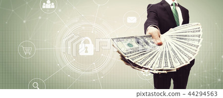 Cyber security with business man with cash 44294563