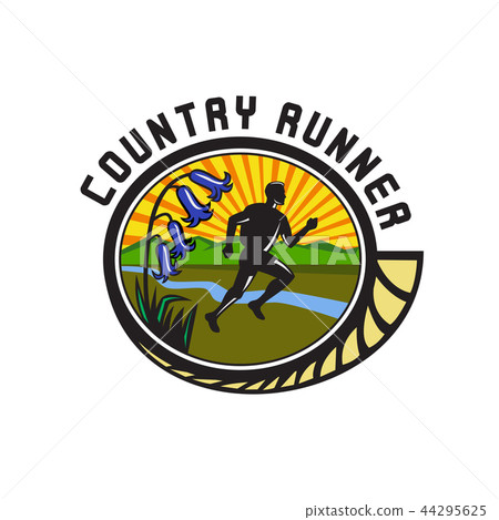 Cross Country Runner Text Oval Retro 44295625