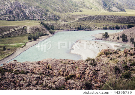 mountain river Katun confluence with river Chuya 44296789