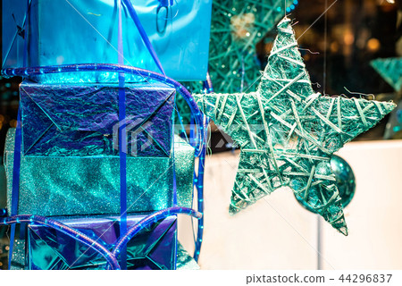 blue Pendant decoration of stars and Christmas gifts 44296837