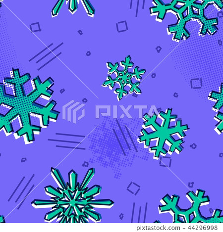 Christmas seamless snowflakes pattern with memphis styled snow stars for holiday ornaments Christmas seamless snowflakes pattern with memphis styled snow stars for holiday ornaments 44296998