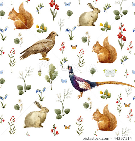 Watercolor forest animal pattern 44297114