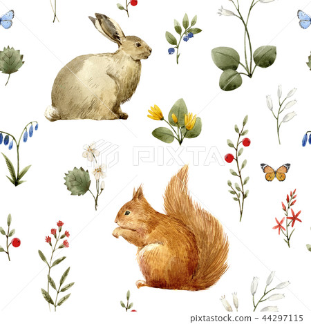 Watercolor forest animal pattern 44297115