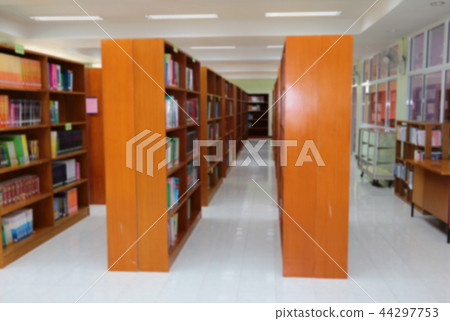 focus blur library public room and books in shelf 44297753