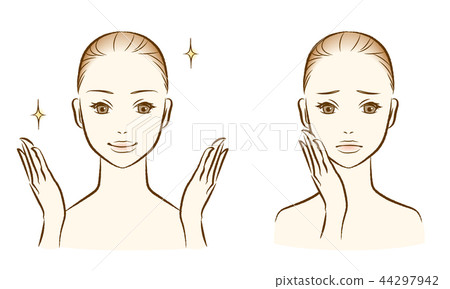 Face line 20s woman's face Front Smile and troubled face 44297942
