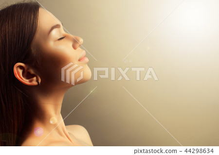 health, spa and beauty concept - close up of face of beautiful y 44298634