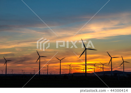 Group of wind power turbines. 44300414