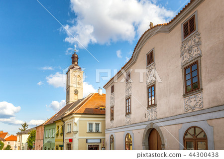 Colorful facades of houses in Kutna Hora. 44300438