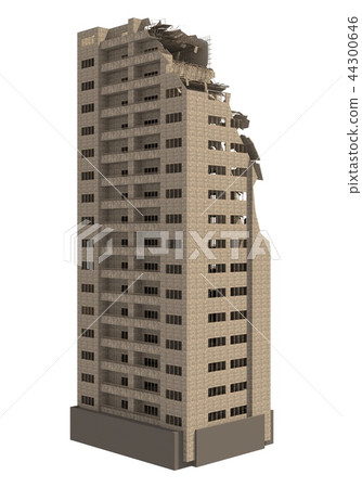 Ruined Skyscraper Isolated On White 3D Illustration 44300646