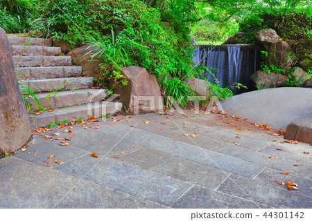 Kashiwanoha park Japanese garden waterfall and stairs 44301142