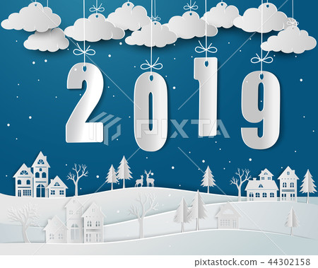Happy new year 2019 on blue background Happy new year 2019 on blue background 44302158