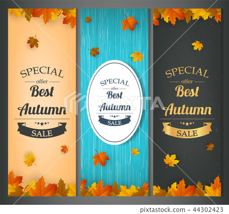 Autumn banners set. Autumn Sale. Background with falling leaves. Vector Autumn banners set. Autumn Sale. Background with falling leaves. Vector 44302423