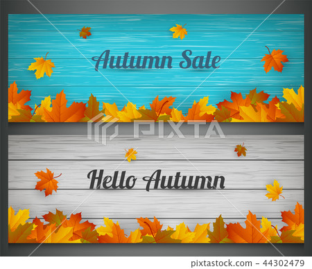 Autumn banners set. Autumn Sale. Background with falling leaves. Vector Autumn banners set. Autumn Sale. Background with falling leaves. Vector 44302479