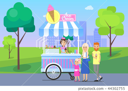 Ice Cream Stand and Family Vector Illustration 44302755