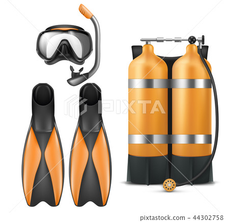 Vector diver equipment, snorkel mask and flippers Vector diver equipment, snorkel mask and flippers 44302758