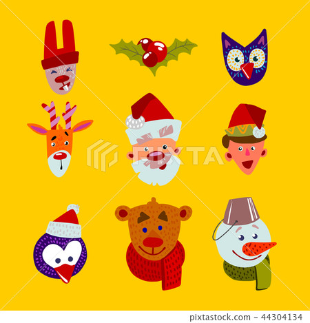 Christmas characters faces set. Christmas characters faces set. 44304134