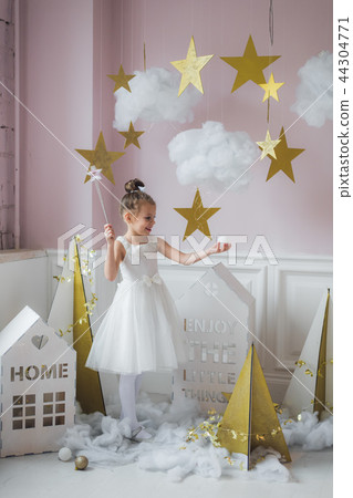 beautiful little girl in princess dress with long hair 44304771