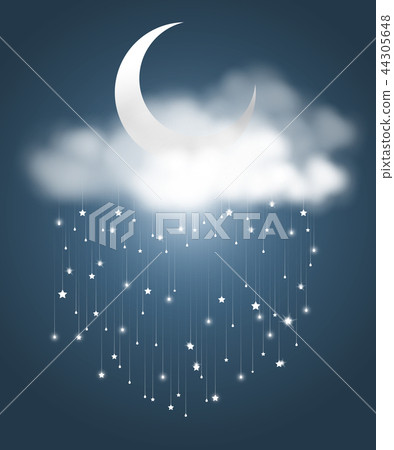 the crescent moon and clouds with meteor showers the crescent moon and clouds with meteor showers 44305648