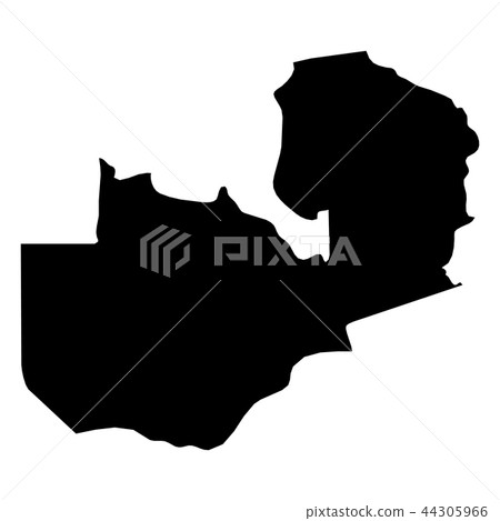 Zambia - solid black silhouette map of country area. Simple flat vector illustration 44305966