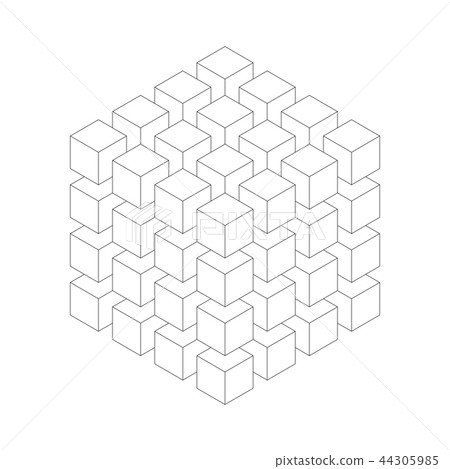 Geometric cube of smaller isometric cubes. Abstract design element. Science or construction concept 44305985