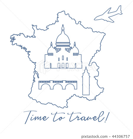 插圖素材: map of france, bridge, tower, basilica, plane