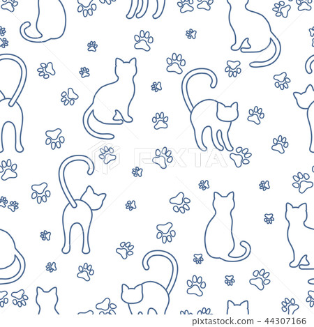 Seamless pattern with cats and traces Seamless pattern with cats and traces 44307166