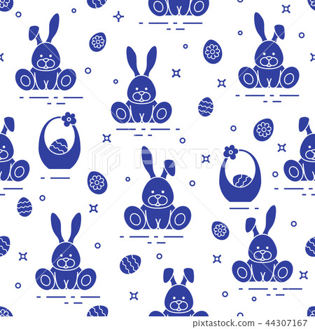 Pattern with Easter rabbits, eggs, baskets Pattern with Easter rabbits, eggs, baskets 44307167