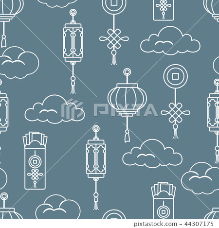 Chinese lanterns, money envelopes, coin, clouds Chinese lanterns, money envelopes, coin, clouds 44307175