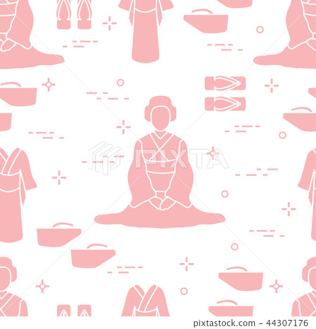 Pattern Asian woman, japanese clothing, shoes. Pattern Asian woman, japanese clothing, shoes. 44307176