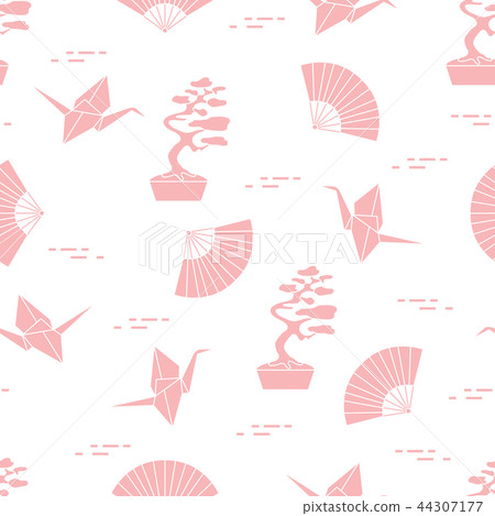 Pattern Bonsai trees, origami cranes, fans. Pattern Bonsai trees, origami cranes, fans. 44307177