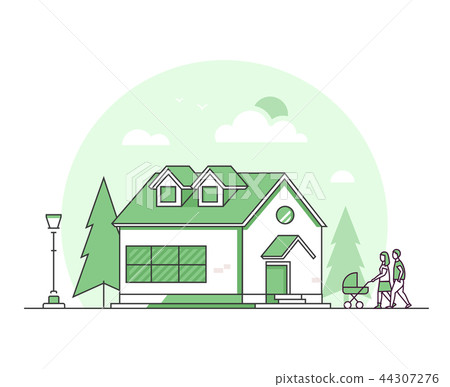 Cottage house - modern thin line design style... - Stock Illustration ...