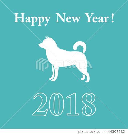Shiba Inu silhouette and inscription happy new 44307282