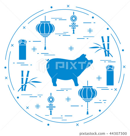 Happy New Year 2019 card Chinese New Year symbols 44307300
