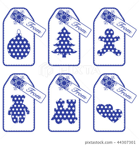 Gift tags with new year and christmas symbols with 44307301