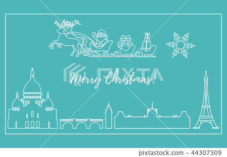 Santa Claus in sleigh with deers flying over Paris 44307309