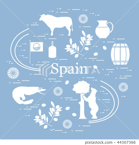 various symbols of Spain arranged in a circle various symbols of Spain arranged in a circle 44307366