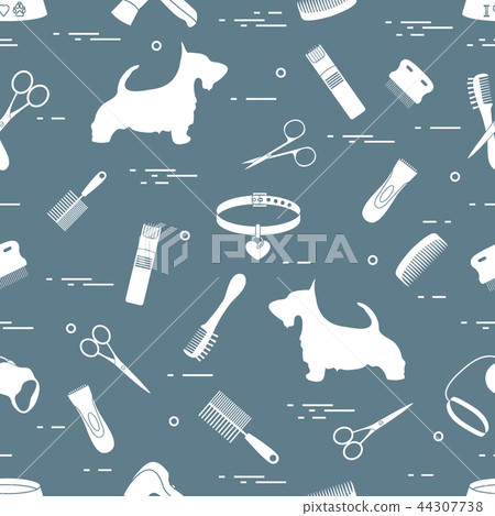 Pattern with dog, combs, collar, leash, razor, Pattern with dog, combs, collar, leash, razor, 44307738