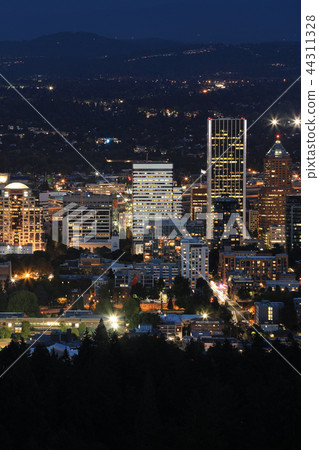 Vertical aerial night view of Portland, Oregon 44311328