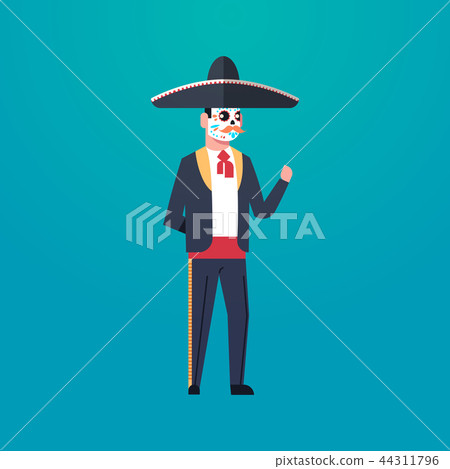 day of dead traditional mexican halloween man wearing traditional clothes skeleton mask dia de los 44311796