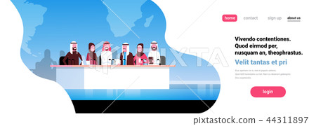 Group arab business people conference meeting presentation over world map background team arabian 44311897